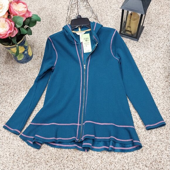 Matilda Jane Tops - 3084 Size Small Matilda Jane Fleece Lined Zip Up Hooded Jacket. In Teal Blue.